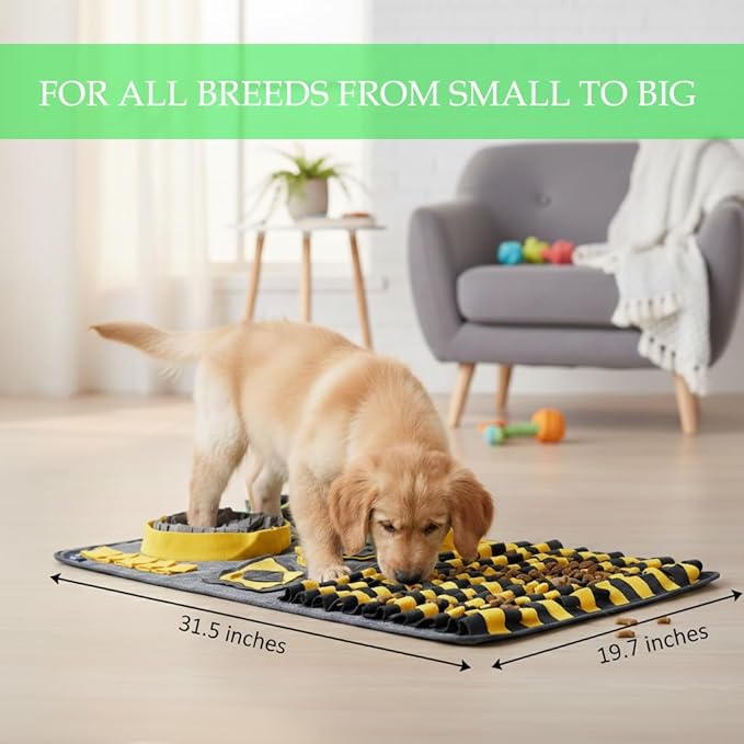 Snuffle Mat for Dogs, L Size Yellow Interactive Dog Sniffing Pad, Non-Slip Puzzle Toy for Medium Large Breeds, Washable Foraging Mat for Boredom Anxiety Relief