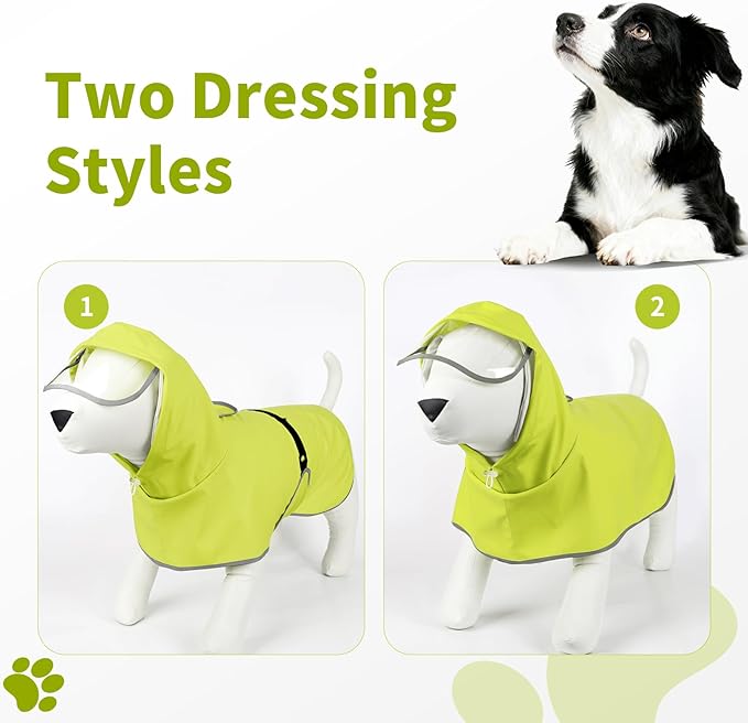 Dog Raincoat, Waterproof Windproof Dog Rain Jacket with Hood, Rain Coat with Leash Hole, Adjustable Raincoat Poncho for Small Medium Large Dogs Outdoor (Neon Yellow, XL)