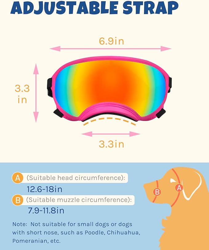 Large Dog Sunglasses, Dog Goggles Large Breed and Medium, UV Protection, Windproof, Dustproof and Snowproof. Shatterproof Lens, Adjustable Strap
