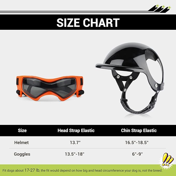 PETLESO Dog Goggles for Small Dogs with Helmet, 2PCS Doggy Sunglasses and Pet Motorcycle Helmet Set for Small Medium Breed Outdoor Driving Walking, Orange