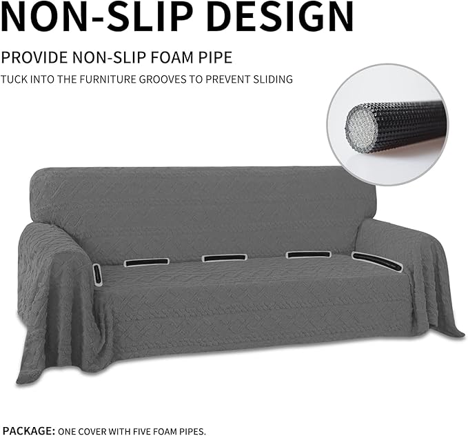 Easy-Going 80X133 inches Sofa Cover, Jacquard Velvet Oversized Couch Slipcover for 3 Cushion Couch, L Shape Sectional Covers for Dogs, Washable Sofa Blanket, Furniture Protector for Pets, Grey