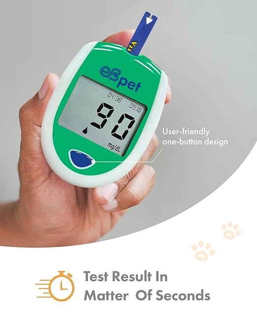 eBpet Blood Glucose Monitor System - Dogs and Cats Glucose Monitoring Kit 25 Blood Glucose Test Strips Lancing Device, Battery, 26 Gauge Sterile Lancets, and Carrying Case, Animal Care, Easy Switch between dogs and cats