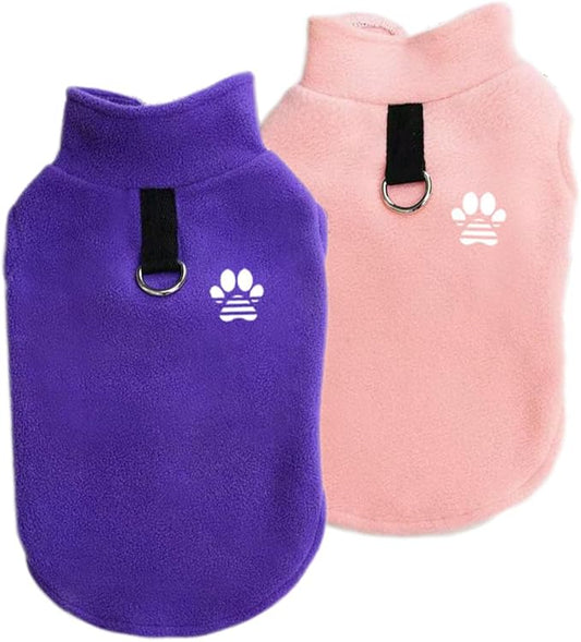 2 Pack Dog Sweater Fleece Vest Pet Warm Pullover Fleece Jacket with D-Ring, Fall Winter Dog Clothes Cold Weather Coat for Puppy and Small Dogs Unisex (Pink Purple, X-Large)