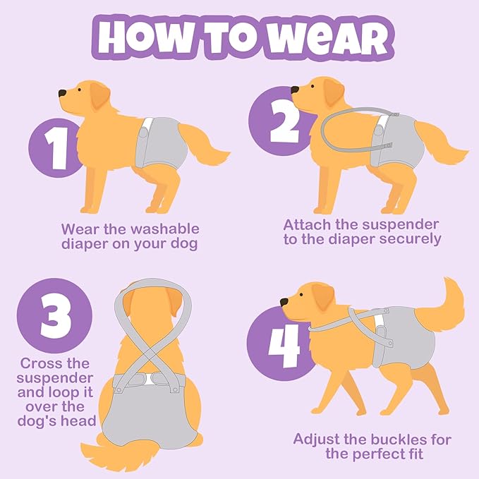 Pet Soft Dog Diapers Female with Suspenders, 3 Pack Reusable Female Dog Diapers for Heat, Dog Period Panties for Doggie in Cycle(Small, Pinkycolor)
