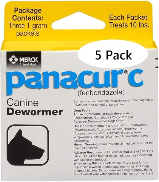 Panacur C Canine Dewormer Dogs 1 (3 Packets) Gram Each Packet Treats 10 lbs (Fivе Расk, Yellow)