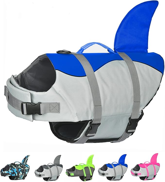 Doglay Dog Life Jacket Shark, Ripstop Dog Life Vests for Swimming Boating with High Buoyancy and Rescue Handle, Adjustable Dog Life Jacket Pet Flotation Vest for Small Medium Large Dogs