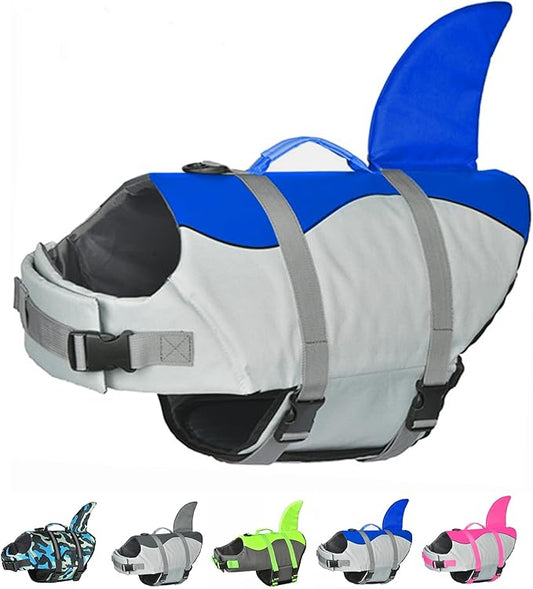 Doglay Dog Life Jacket Shark, Ripstop Dog Life Vests for Swimming Boating with High Buoyancy and Rescue Handle, Adjustable Dog Life Jacket Pet Flotation Vest for Small Medium Large Dogs