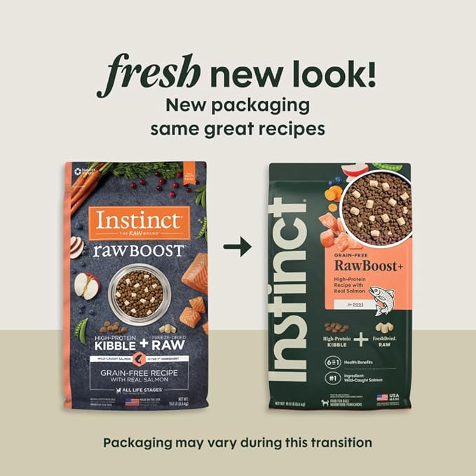 Instinct RawBoost, Natural Dry Dog Food with FreshDried Raw, High Protein, Grain-Free Recipe - Real Salmon, 19 lb. Bag