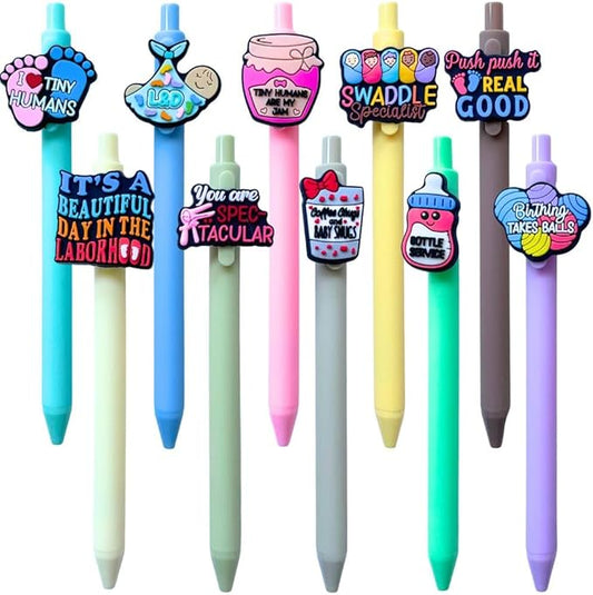10PC Labor & Delivery Pens Funny Sayings Swaddle Specialist Obgyn Maternity Postpartum I&D OB Nurse Accessories Neonatal Office Supplies Gifts For Midwife NICU Labour Nurses Birth Coach Midwife