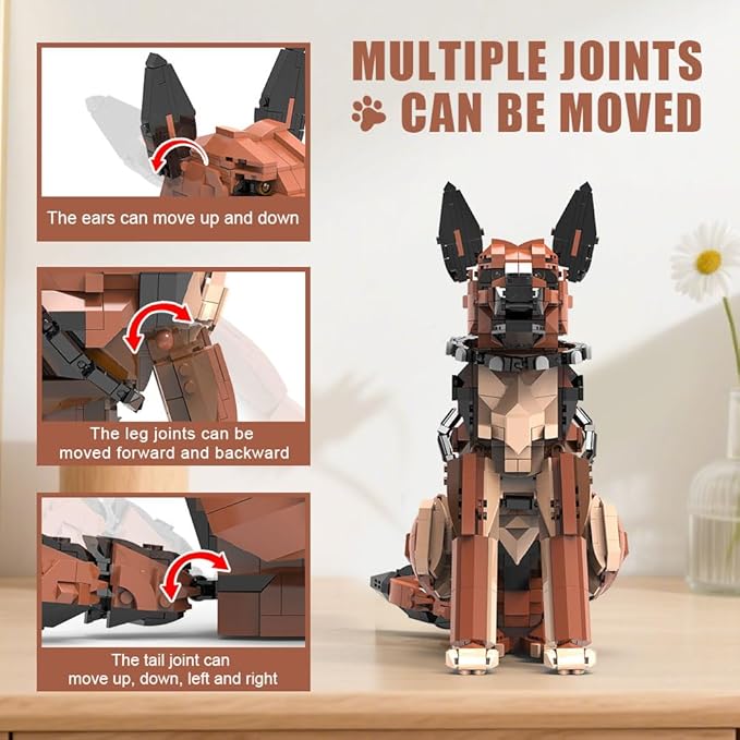 German Shepherd Dog Building Set,Movable Ears,Tail,Legs,Dog Building Block for Adults Kids,Boys and Girls,1235 pcs Animals Creator Building-Bricks Toy,Creative Gift for Dog and Animal Lovers