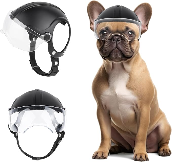 PETLESO Small Dog Helmet, Pet Motorcycle Helmet with Ear Holes, Adjustable Pet Safety Hat with Flip-Up Clear Visor, Small-Medium Puppy Heads Protection, Non-Spiked