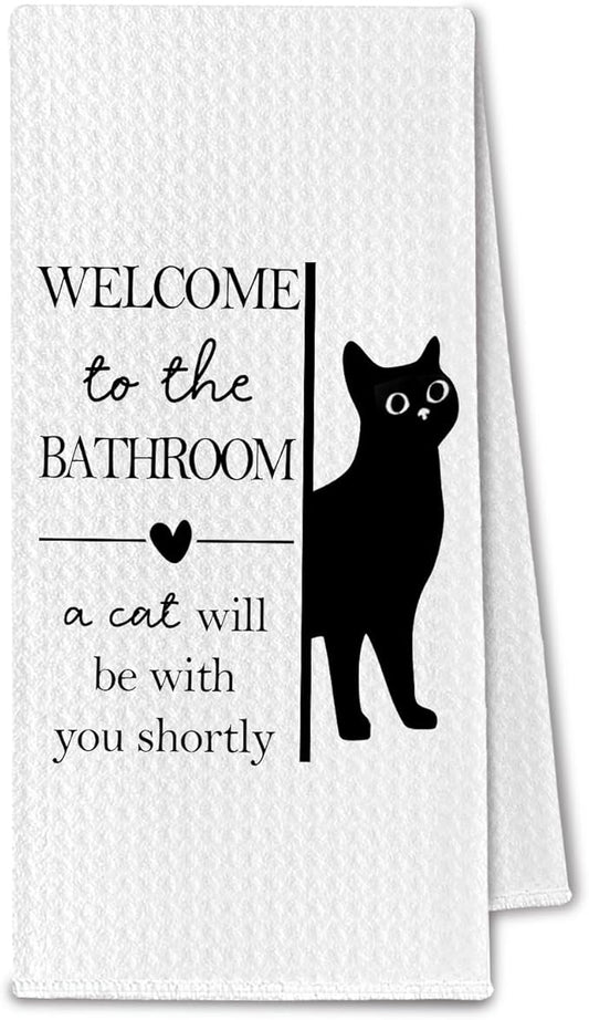 Black Cat Bathroom Towels, Funny Cats Owner Lovers Gifts for Women Men, Cat Decorative Hand Towel for Bathroom Washroom Restroom Toilet, 16x24 Inch