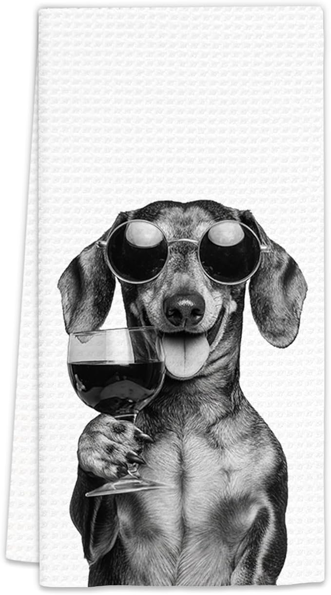 Dachshund Gifts Wine Dog Kitchen Towels, Gifts for Dachshund Wine Lovers Decorative Hand Dish Towel for Kitchen Home Bar, Funny DachshundDog WineLover Home Bar Kitchens Decor(16x24 Inch)