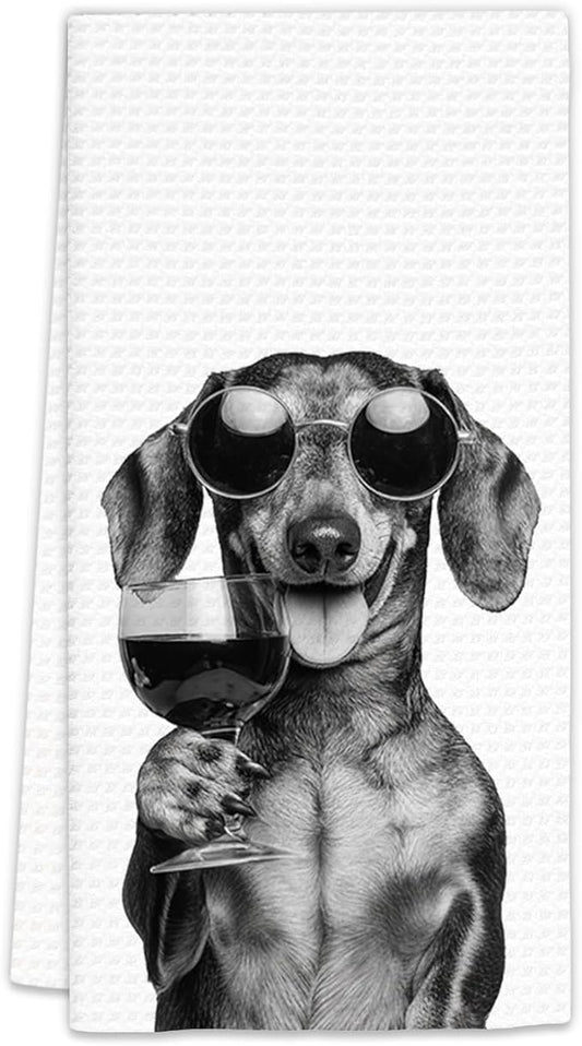 Dachshund Gifts Wine Dog Kitchen Towels, Gifts for Dachshund Wine Lovers Decorative Hand Dish Towel for Kitchen Home Bar, Funny DachshundDog WineLover Home Bar Kitchens Decor(16x24 Inch)