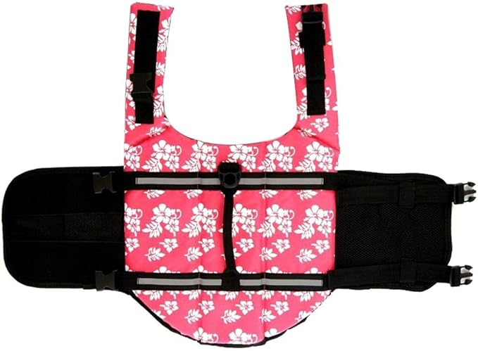 ChezAbbey Dog Life Jacket Adjustable Dog Lifevest Swimsuit Safety Vest Apparel Lifesaver Coat for Small Large Cats Puppy Kitty with Handle Reflective for Swimming and Boating Pink Flower XXS