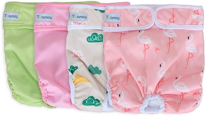 Teamoy Female Dog Diapers for Heat 4-Pack, Reusable Dog Period Diaper Wraps for Incontinence, Training & Housebreaking,L1
