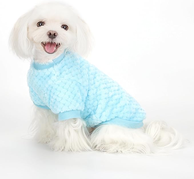Fuzzy Pineapple Grid Dog Sweater - Ultra Soft & Warm Winter Pet Apparel, Fluffy Textured Knit for Small, Medium Dogs and Cats, Cozy Pullover Dog Coat for Cold Weather.Blue M