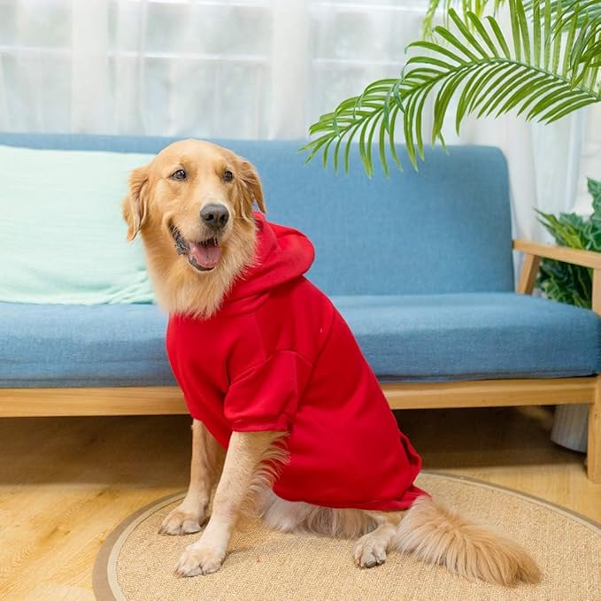 KOOLTAIL Dog Hoodie for Large Medium Small Dogs, Soft and Warm Pet Sweater with Leash Hole and Pocket Boy Girl, Puppy Fall Winter Jacket Clothes, French Pitbull Cold Weather Coat Sweatshirt, Red XXL