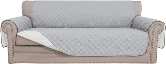 Easy-Going 4 Seater Sofa Slipcover Reversible Sofa Cover Water Resistant Couch Cover with Foam Sticks Elastic Straps Furniture Protector for Pets Children Dog Cat (XX-Large, Light Gray/Ivory)