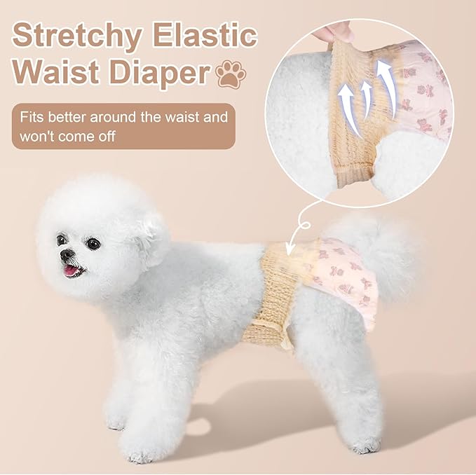 Ambreview Dog Diapers Female, Disposable Diapers for Female Dog with Stretchy Waist, Pull Up Puppy Wraps for Doggie in Heat Period Super Absorbent Leak-Proof Doggy Diaper for Dogs 10PCS (XS)