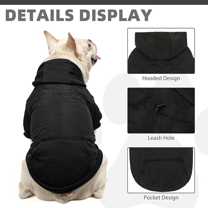 KOOLTAIL Warm Dog Winter Coat for Small Dogs, Waterproof Puppy Jacket with Leash Hole, Cold Weather Pet Vest for Winter, Soft Pet Hoodie Sweater Sweatshirt Clothes for Puppy Cats Girls Boys Black S