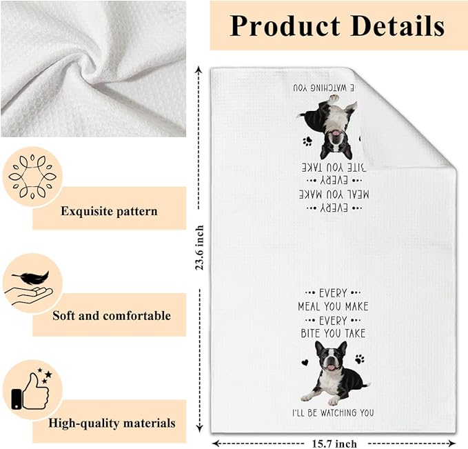 Funny Boston Terrier Dish Towels for Kitchen Sets of 2, Gifts for Dog Lover, Drying Cloth Tea Towel Hand Towels for Cooking Baking Bathroom Decor, 16 x 24 Inch -10