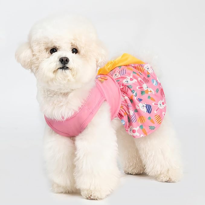 PUPTECK Print Dog Easter Dress Pet Costumes Apparel with Cute Bowtie Puppy Clothes Outfit, Rabbit, S