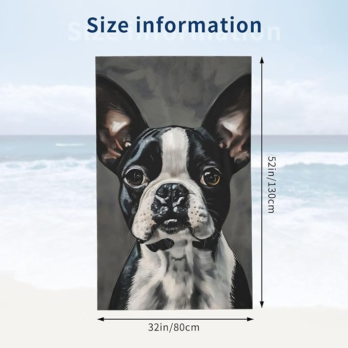 Boston Terrier Beach Towel Dog Sand-Free Microfiber Bath Towel Ultra Soft Quick Dry Pool Towel Absorbent Towel Lightweight Towel Gifts for Outdoor Bathroom Swimming Decor 31inx51in