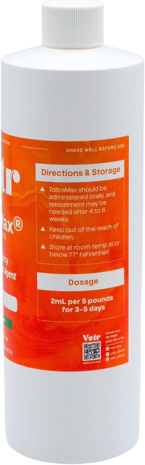 Toltrazuril 2.5% for Horses, Dogs, Cats, 500mL/16.9 Ounce, for Non-Food Chain Animals, Alfalfa