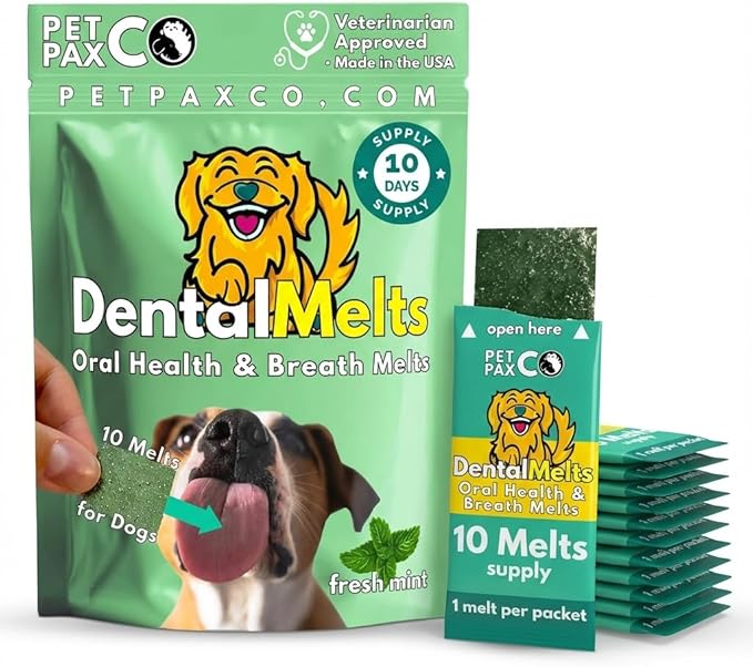 Bad Breath Oral Support for Dogs 5 in 1 – 10 Oral Melts – Natural Sage, Spirulina, Apple Cider Vinegar – Dog Dental Care Products & Breath Freshener – Fast Dissolving Dog Breath Treats