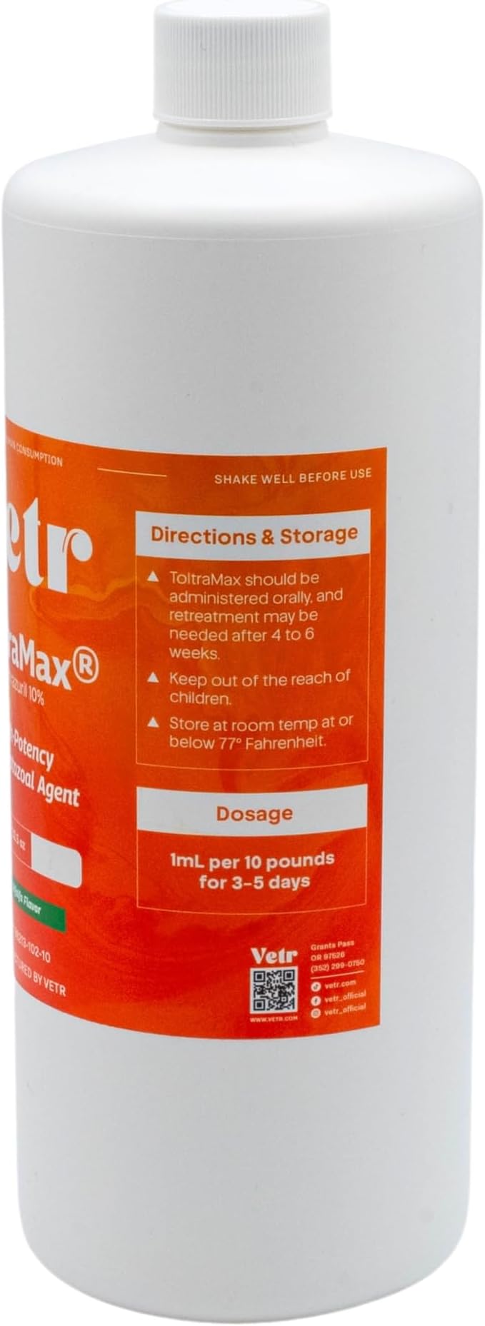 Toltrazuril 10.0% for Horses, Dogs, Cats, 960mL/32.4Ounce, for Non-Food Chain Animals, Alfalfa