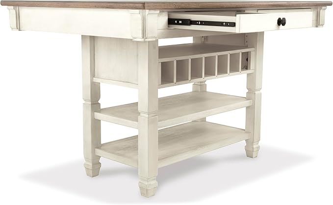 Signature Design by Ashley Bolanburg Rectangular Counter Dining Room Table, 4 Drawers, Seats 6, Storage Rack, Wood, 60" W x 40" D x 36" H, White & Brown