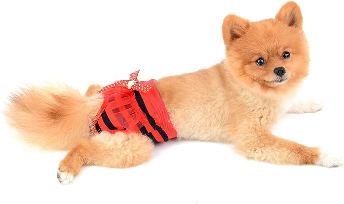 SELMAI Adorable Dog Physiological Shorts Diaper for Dogs Female in Heat Reusable Washable Doggy Kitten Underwear Pants for Small Medium Puppy Cat Girl Doggie Menstrual Nappies All Seasons Red L