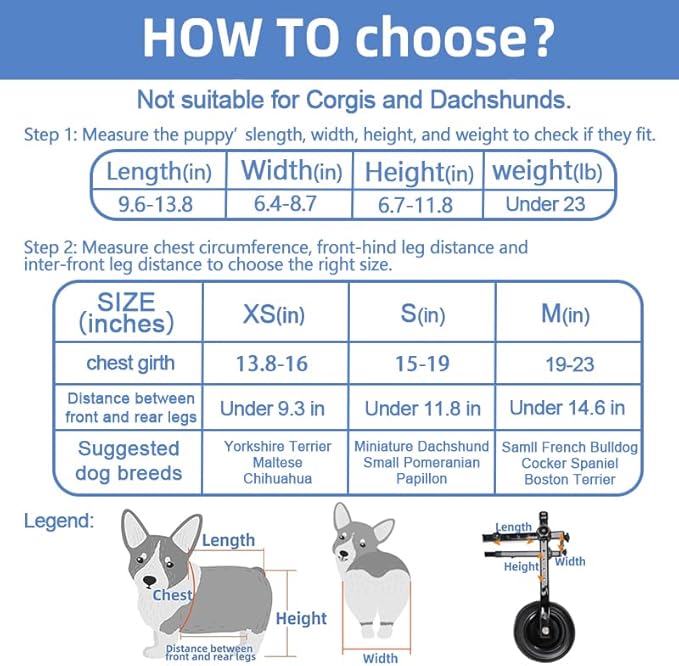 Adjustable Small Dog Wheelchair - Mobility Aid for Disabled Pets,Small Dog Wheelchair for Back Legs， Leg Brace & Hip Support (Small)