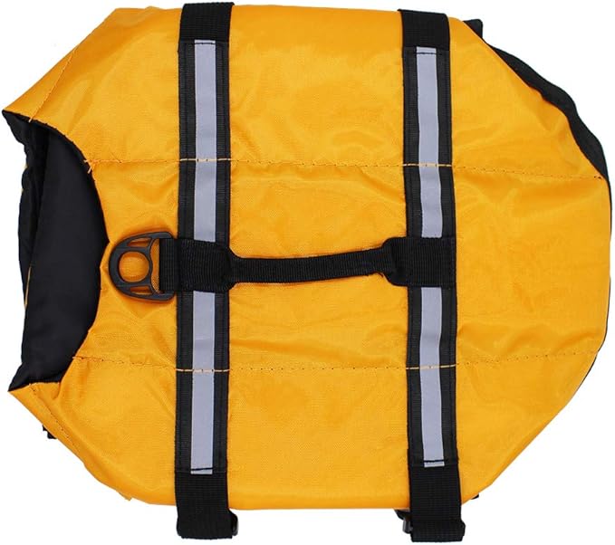 Dog Life Jacket Easy-Fit Adjustable Belt Pet Saver Swimming Safety Swimsuit Preserver with Reflective Stripes for Doggie (M, Orange)