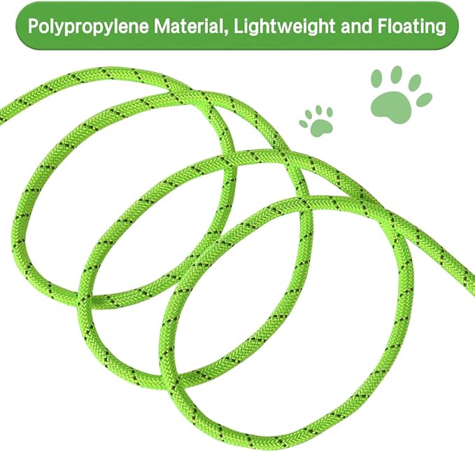 Vivifying Floating Long Dog Leash, 20ft Dog Training Leash for Swimming and Lake, Reflective Long Rope Lead with Soft Handle for Outside, Yard, Camping, Hiking and Beach (Green)
