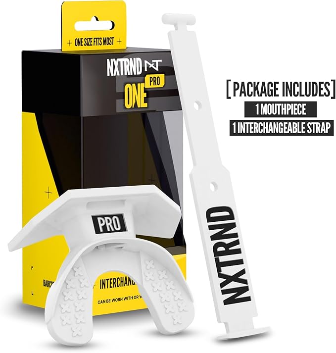 Nxtrnd One Pro Football Mouth Guard, Interchangeable Strap, Fits Adult & Youth (White)
