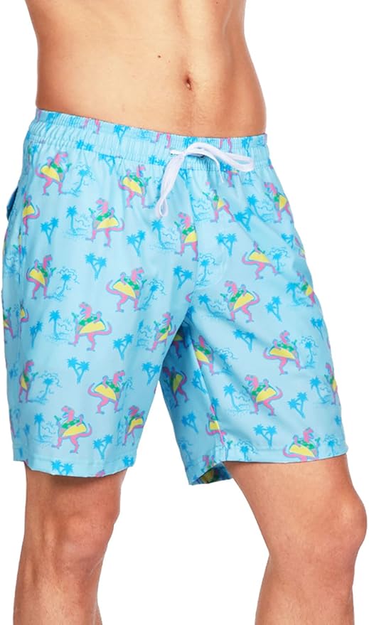 Tipsy Elves Men's Stretch Swim Trunks 7 Inch Inseam 4-Way Stretch with Mesh Liner - Quick-Dry Funny Swimwear Bathing Suit
