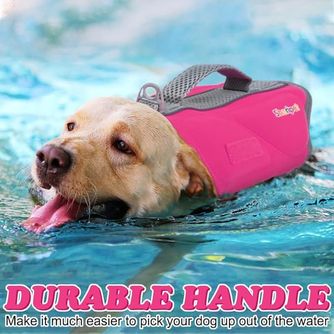Dog Life Jacket, Good Visibility Dog Life Vest for Swimming with Reflective Stripes and Rescue Handle, Flotation Vest Suit for Small Medium and Large Dogs, Medium