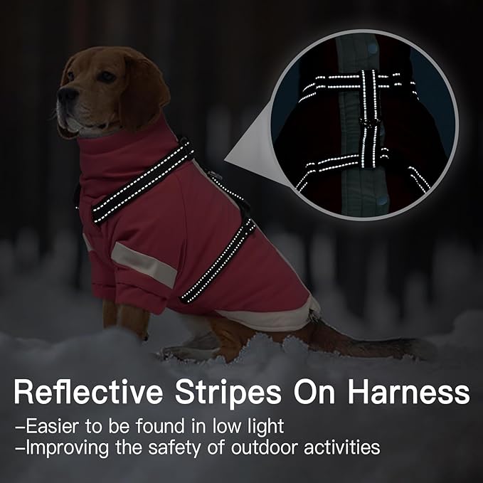 XS Dog Winter Coat with Harness Built in - Turtleneck with Sleeves| Water-Repellent Reflective Jackets for Night,Warm Puppy Clothes for Snow Cold Weather,Chihuahua (Pink)