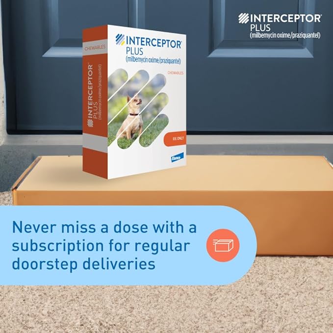 Interceptor Plus Prevention for Heartworm + 4 Other Worms for Dogs 2-8 lbs. | 6 Chews, 6-Month Supply