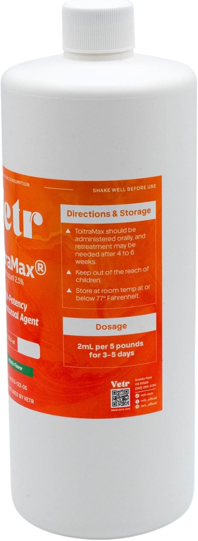 Toltrazuril 2.5% for Horses, Dogs, Cats, 960mL/32.4Ounce, for Non-Food Chain Animals, Alfalfa