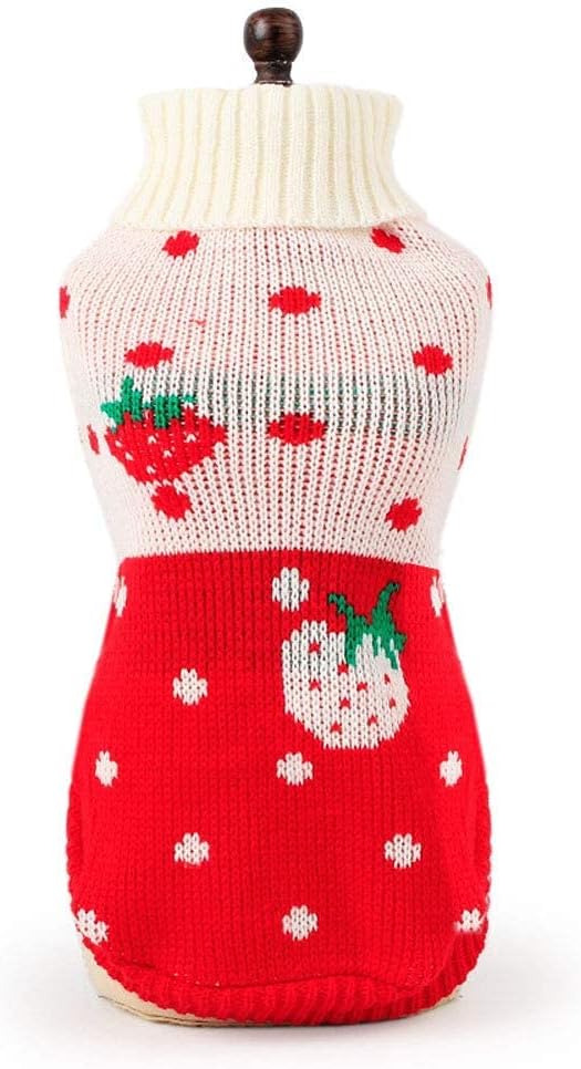 CHBORCHICEN Pet Dog Sweaters Classic Knitwear Turtleneck Winter Warm Puppy Clothing Cute Strawberry and Heart Doggie Sweater (Red1, X-Small)