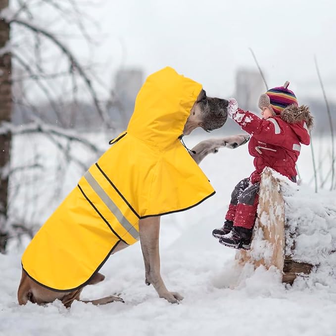 Reflective Dog Raincoat - Adjustable Raincoat for Dogs, Lightweight Hooded Dog Raincoats Poncho Slicker, Waterproof Rain Jacket Coat for Small, Medium, Large Dogs Walking (Yellow, XX-Large)
