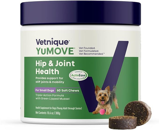 YuMOVE Hip & Joint Supplement for Dogs - Glucosamine, Green Lipped Mussel, Hyaluronic Acid & Omega 3 Supports Mobility, Flexibility & Joint Comfort - 60 Chews (Small/Medium Dogs)