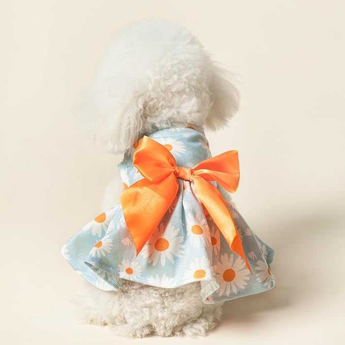 PUPTECK Floral Dog Dress for Spring Outfit Puppy Cute Small Dogs Clothes,Daisy,S
