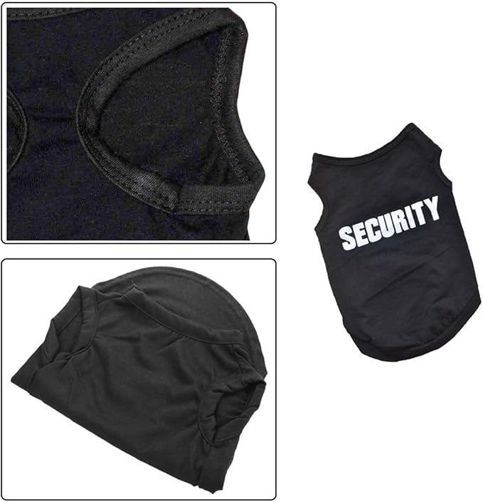 2Pack Small Puppy Security Costume Cotton Dog Shirt for Small Dog Boy Pet Clothes Security Puppy Black Vest T-Shirts Cat Top Tee Breathable Stretchy