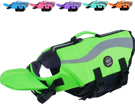 EMUST Dog Flotation Vest, Reflective Life Jacket for Small Dogs with Rescue Handle, Small Dog Vests Lifesaver for Swimming Boating Water with Front Neck Float, Green,S