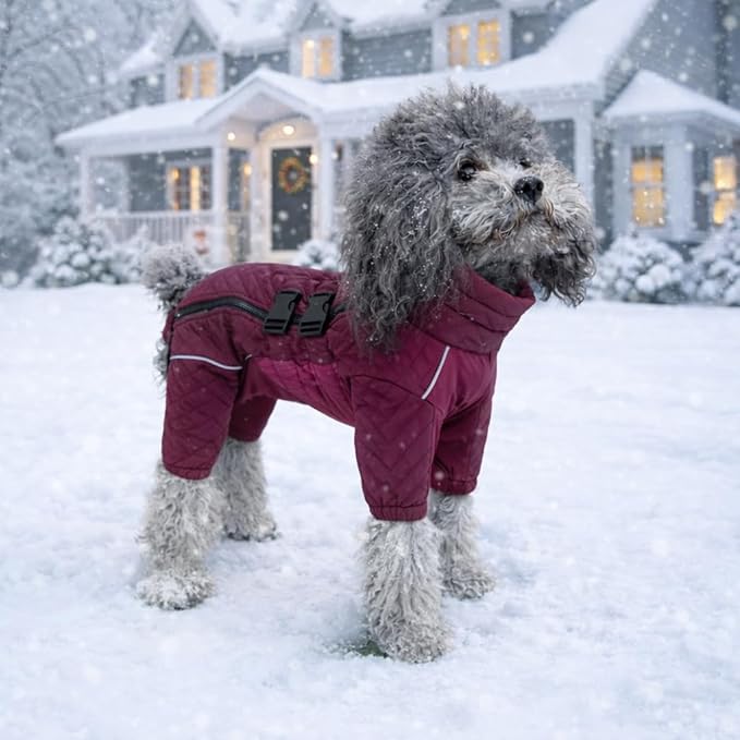 Warm Double Layers Dog Vest - 4 Legs Covered Windproof Waterproof Reflective Coat, Outdoor Skating Costume for Small Medium Large Dogs, Purple 4XL