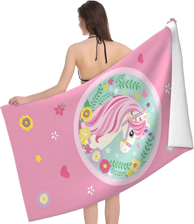 Cute Unicorn Beach Towel for Kids/Girls/Toddler/Baby, Personalized Microfiber Beach Towels Bulk, Quick Dry Beach Towel for Pool, Lightweight Bath Towels Oversized Clearance 30"x 60"